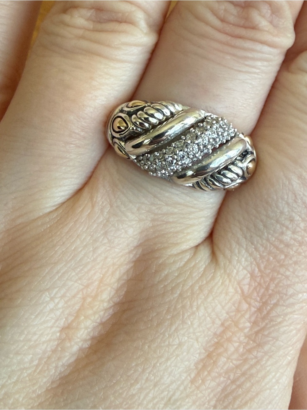 JAI by John Hardy 924 Silver & 14k Gold Accents Crossover CZ pavé-set Ring 6.75